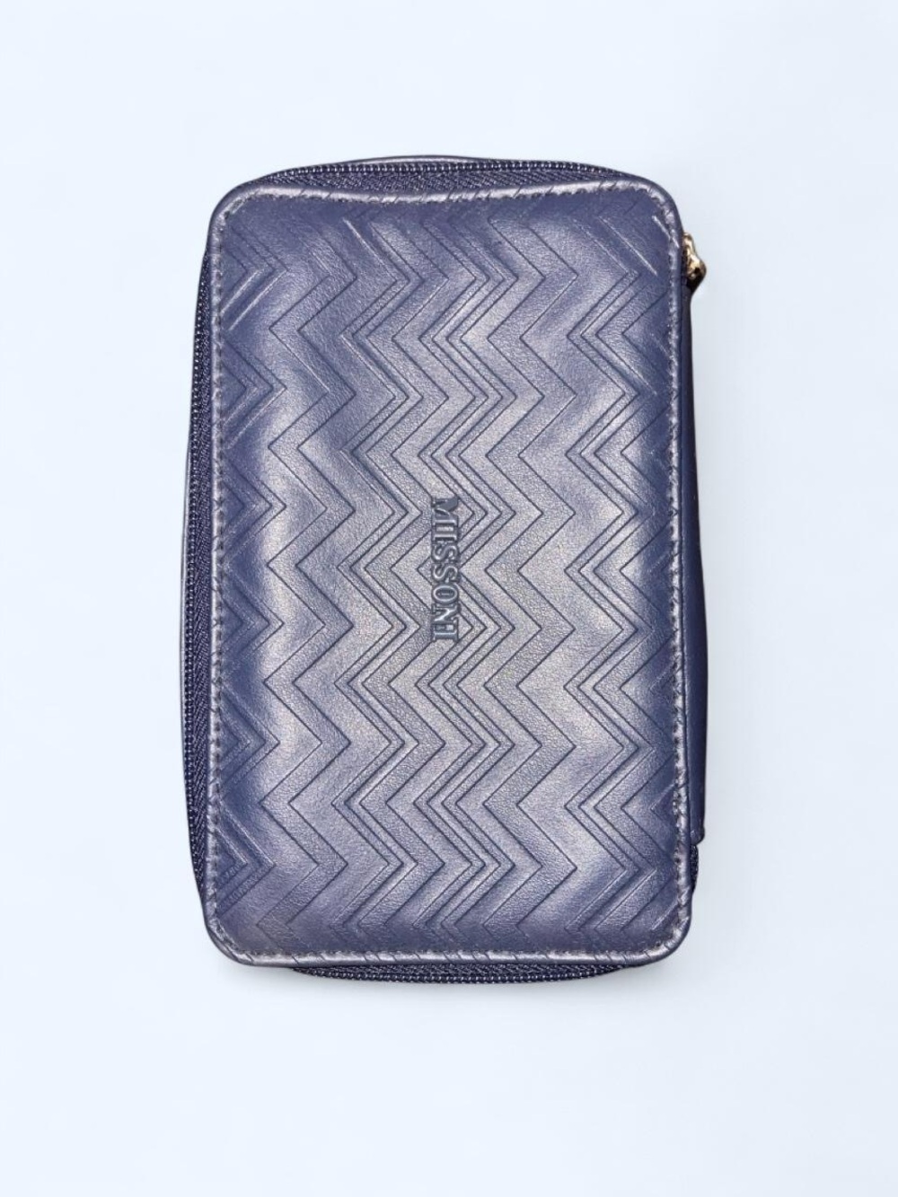 Missoni Navy Chevron Quilted Leather Zip Pouch